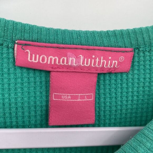 Woman Within  Round Neck Long Raglan Sleeve Knit Pullover Sweater Green Large - Picture 4 of 9